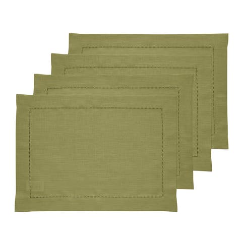 Linen Placemats Set of 4, 14 x 19 Inch - Classic Hemstitch