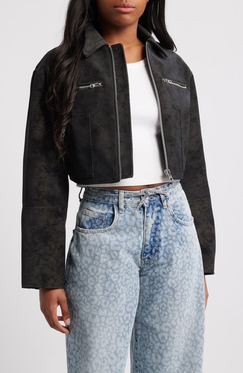 NASTY GAL Distressed Faux Leather Jacket, Main, color,