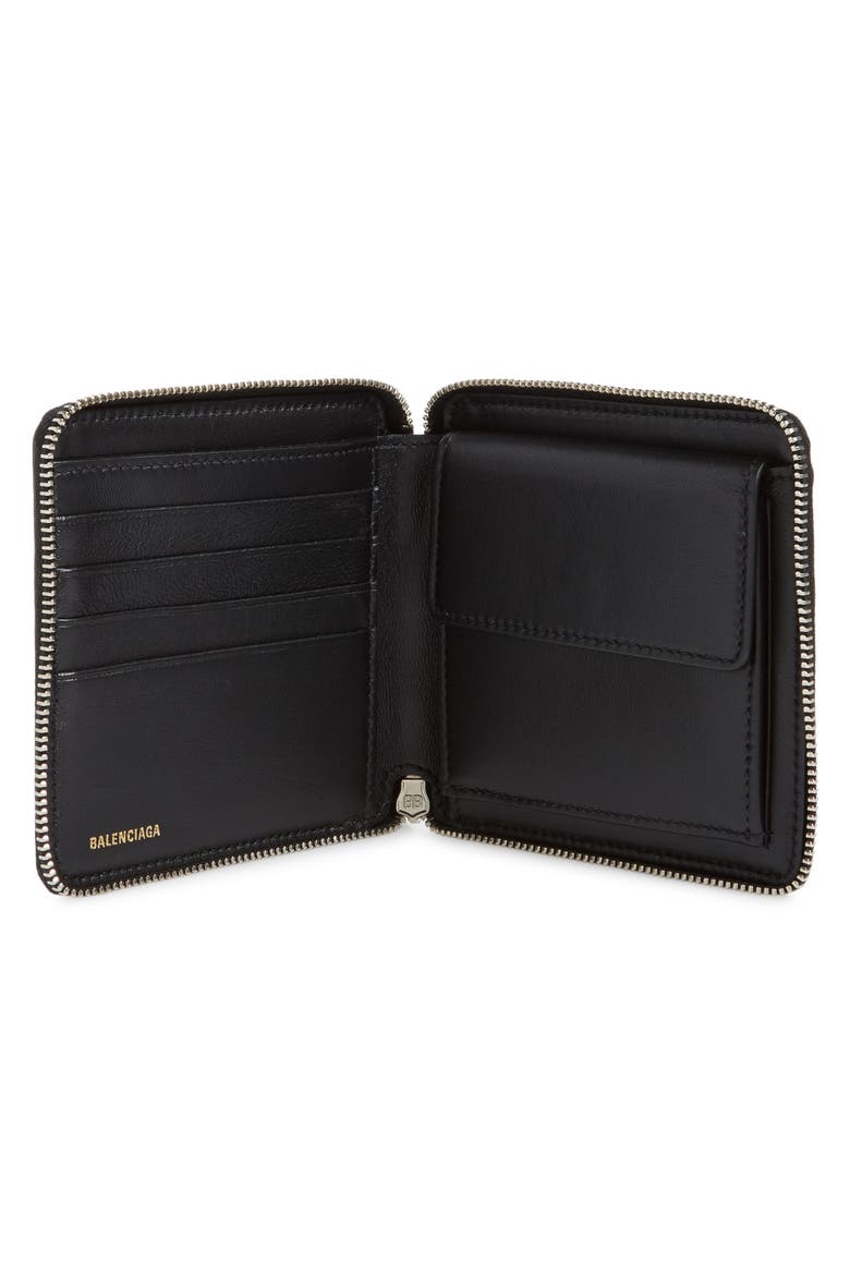 Ville Croc Embossed Leather Square Wallet, Alternate, color, BLACK/ L WHITE