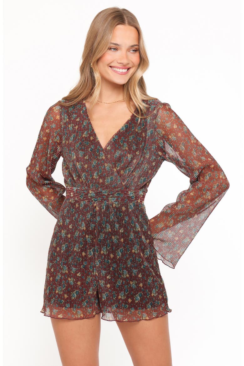 Rhiannon Print Long Sleeve Romper, Alternate, color, BROWN FLORAL