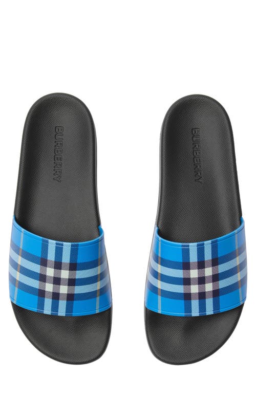 Burberry Checked Canvas Slides In Blue