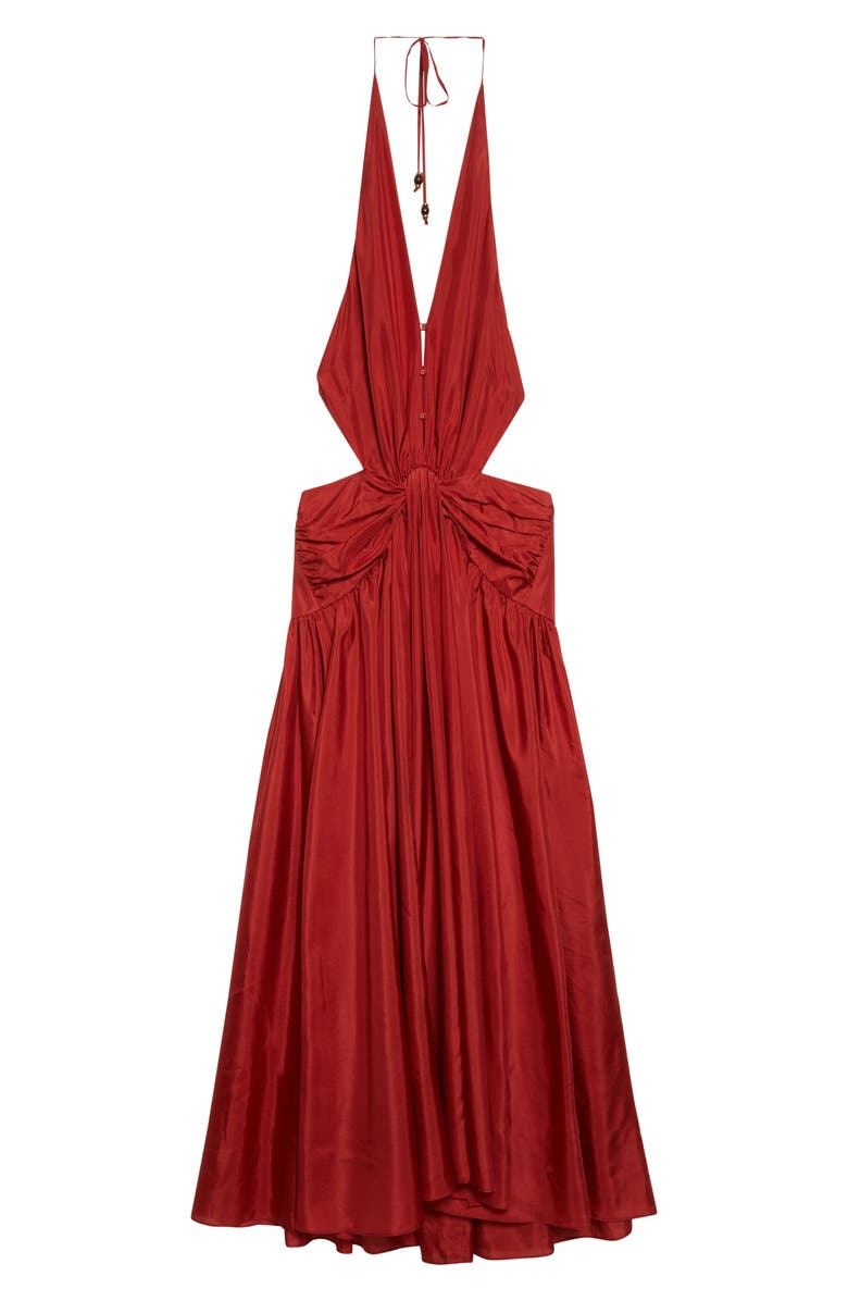 Zimmermann Indra Plunge Halter Silk Maxi Dress, Alternate, color, Raspberry