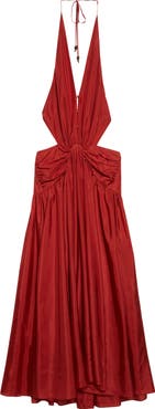 Zimmermann Indra Plunge Halter Silk Maxi Dress