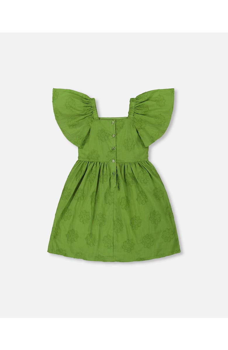 Deux par Deux Little Girl's Frill Sleeve Dress With Embroidery Green, Alternate, color,