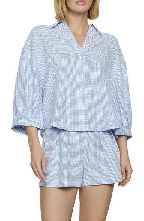 Relaxed Linen Blend Button-Up Sleep Shirt