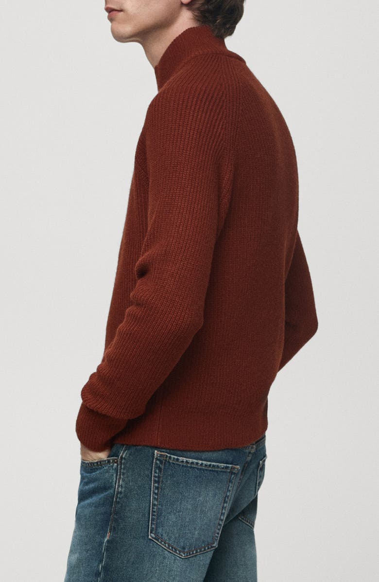 MANGO Perkins Ribbed Quarter Zip Sweater, Alternate, color, 