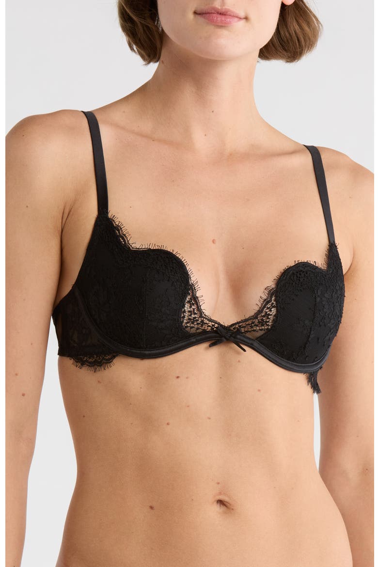 Frankie Underwire Lace Plunge Demi Bra, Main, color, BLACK
