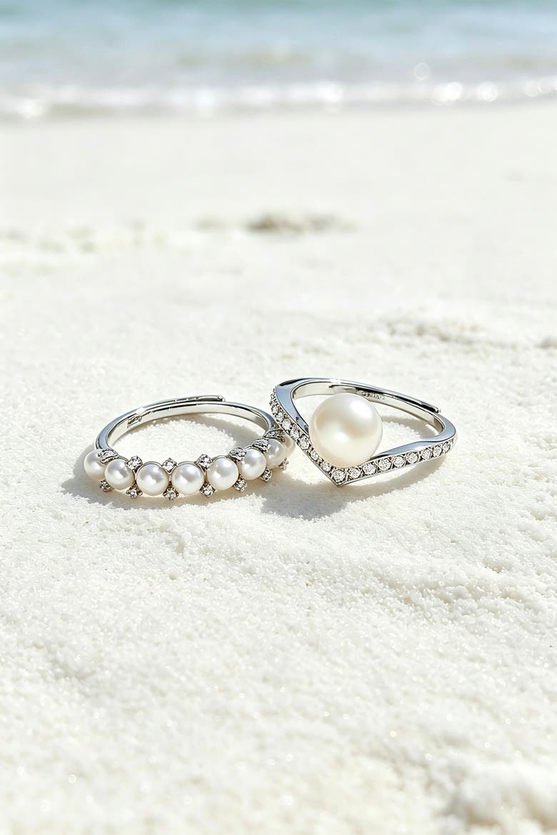 Freshwater Pearl Stackable Ring Set, Alternate, color, Silver