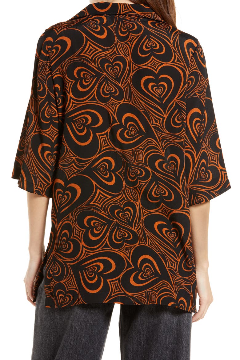 Alyssa Wid Hearts Oversize Button-Up Shirt, Alternate, color, BROWN