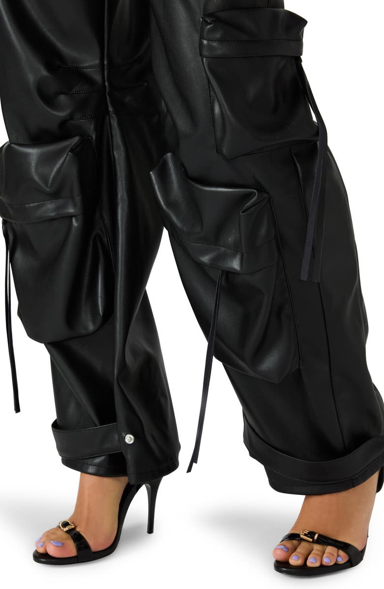 Steve Madden Duo Faux Leather Wide Leg Cargo Pants, Alternate, color, Black