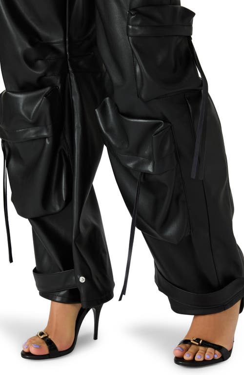 Steve Madden Duo Faux Leather Wide Leg Cargo Pants In Black