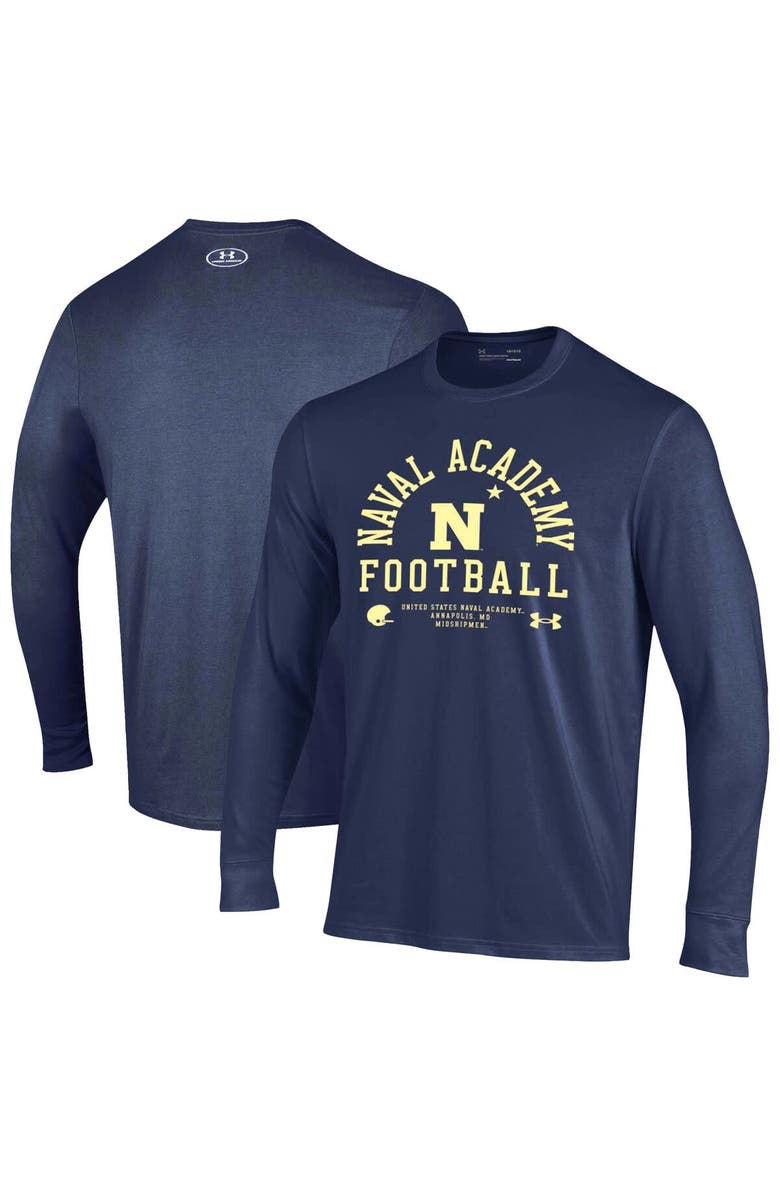 Under Armour Men's Under Armour Navy Navy Midshipmen 2025 Sideline Football Performance Cotton Long Sleeve T-Shirt, Alternate, color,