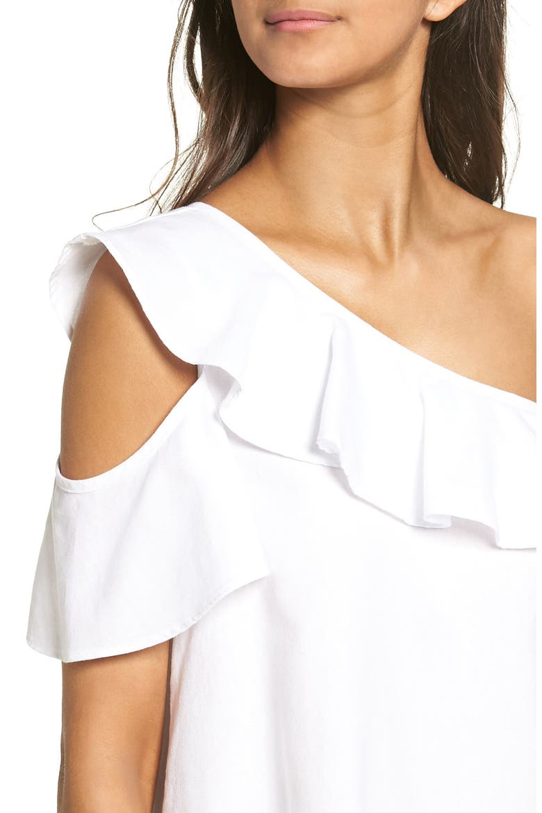 One Shoulder Ruffle Top, Alternate, color, PURE WHITE