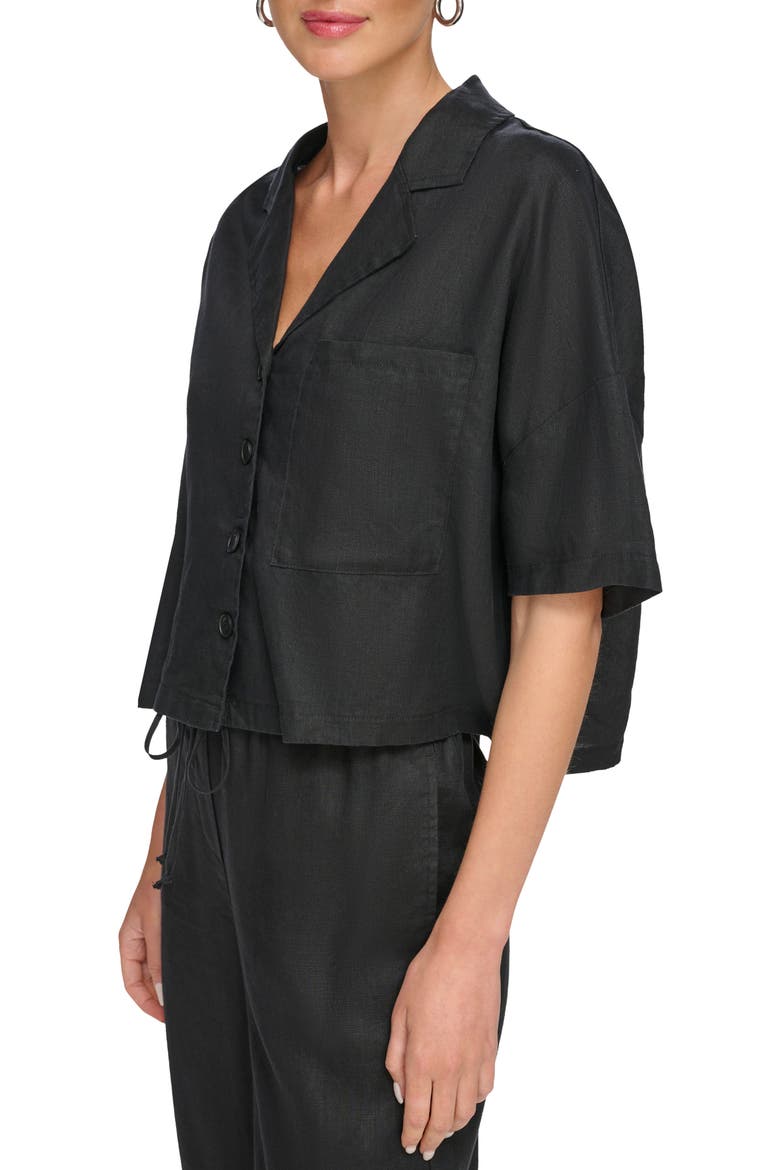 Linen Camp Shirt, Alternate, color, BLACK