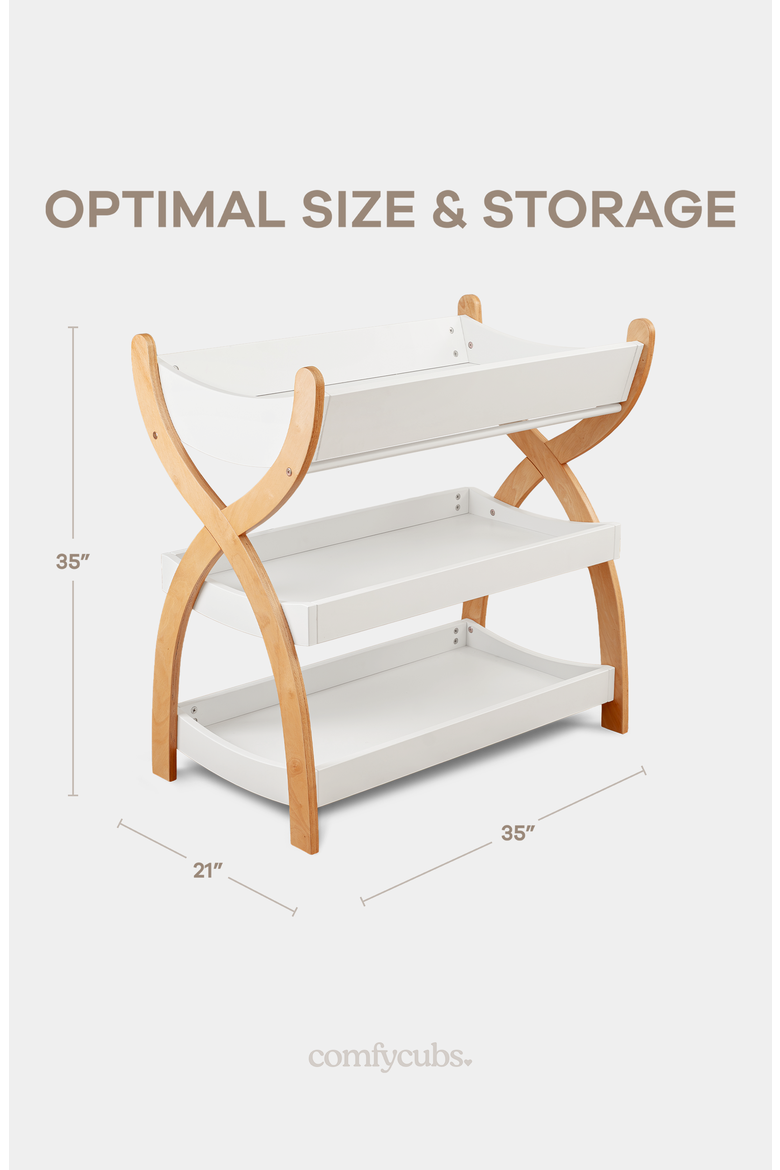 Baby Changing Table, Alternate, color, White With Natural Wood Legs