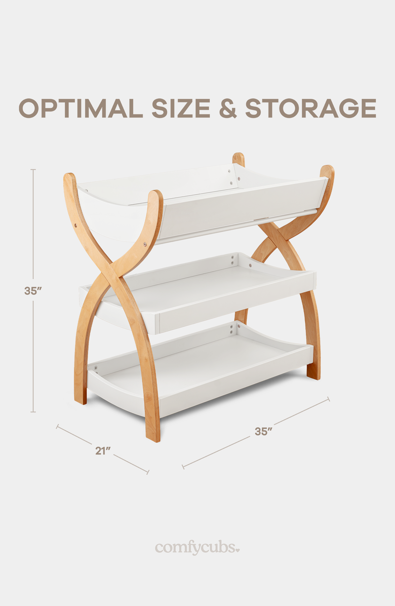 Comfy Cubs Baby Changing Table, Alternate, color, White With Natural Wood Legs