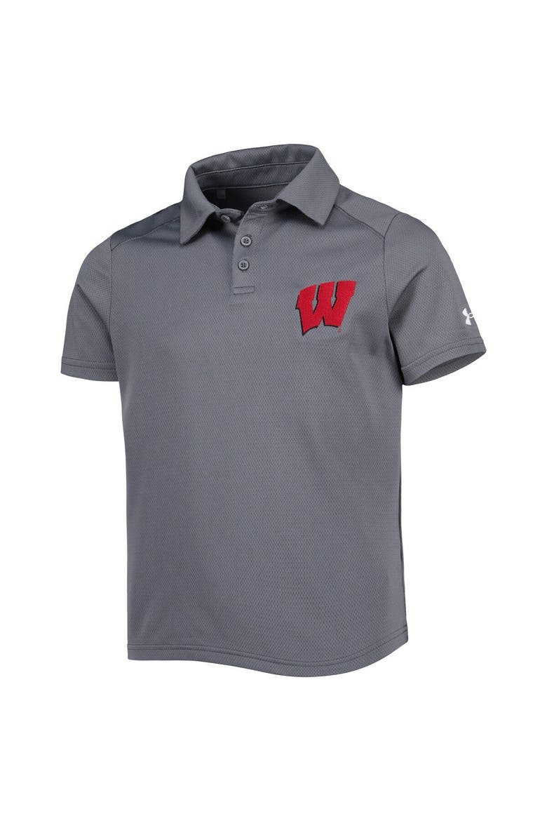 Youth Under Armour Charcoal Wisconsin Badgers Tech Mesh Performance Polo, Alternate, color, Charcoal