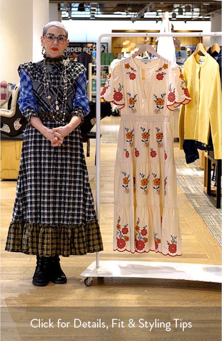 Embroidered Puff Sleeve Midi Dress, sales video thumbnail