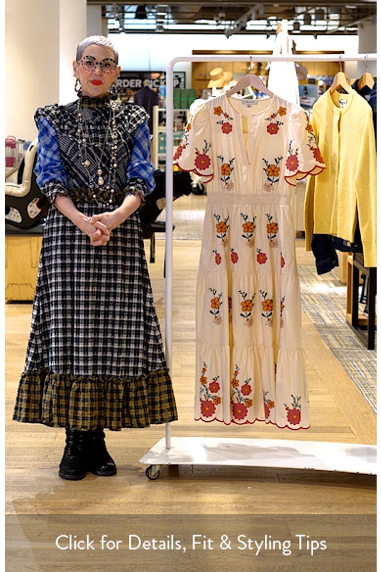 Embroidered Puff Sleeve Midi Dress video