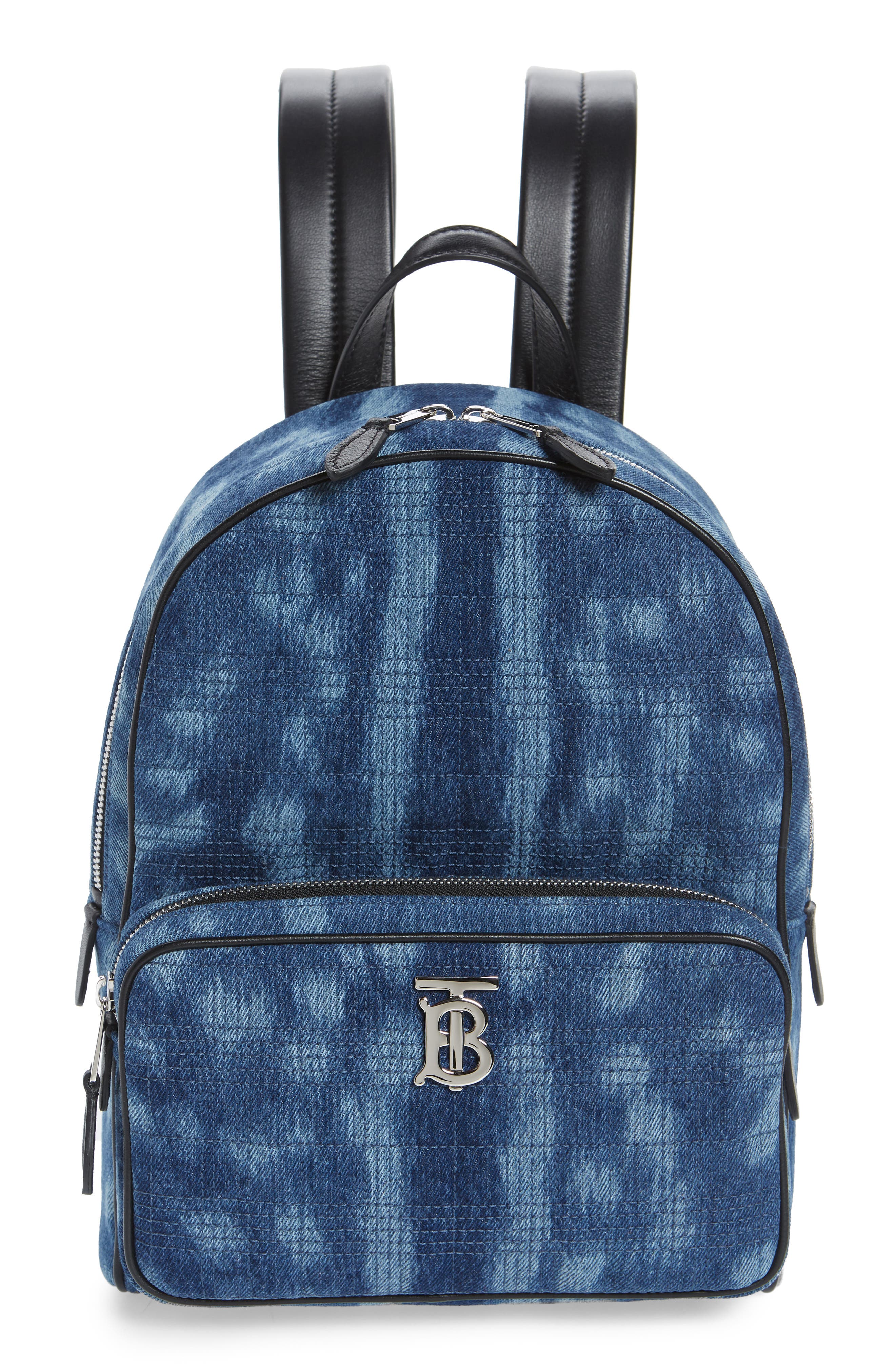 Burberry Quilted Check Bleached Deer Denim Backpack, Main, color, 