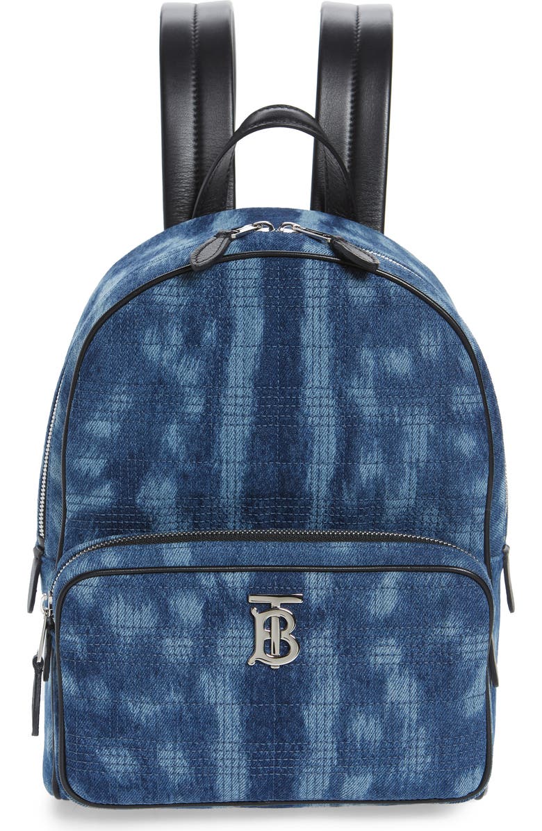 Burberry Quilted Check Bleached Deer Denim Backpack, Main, color,