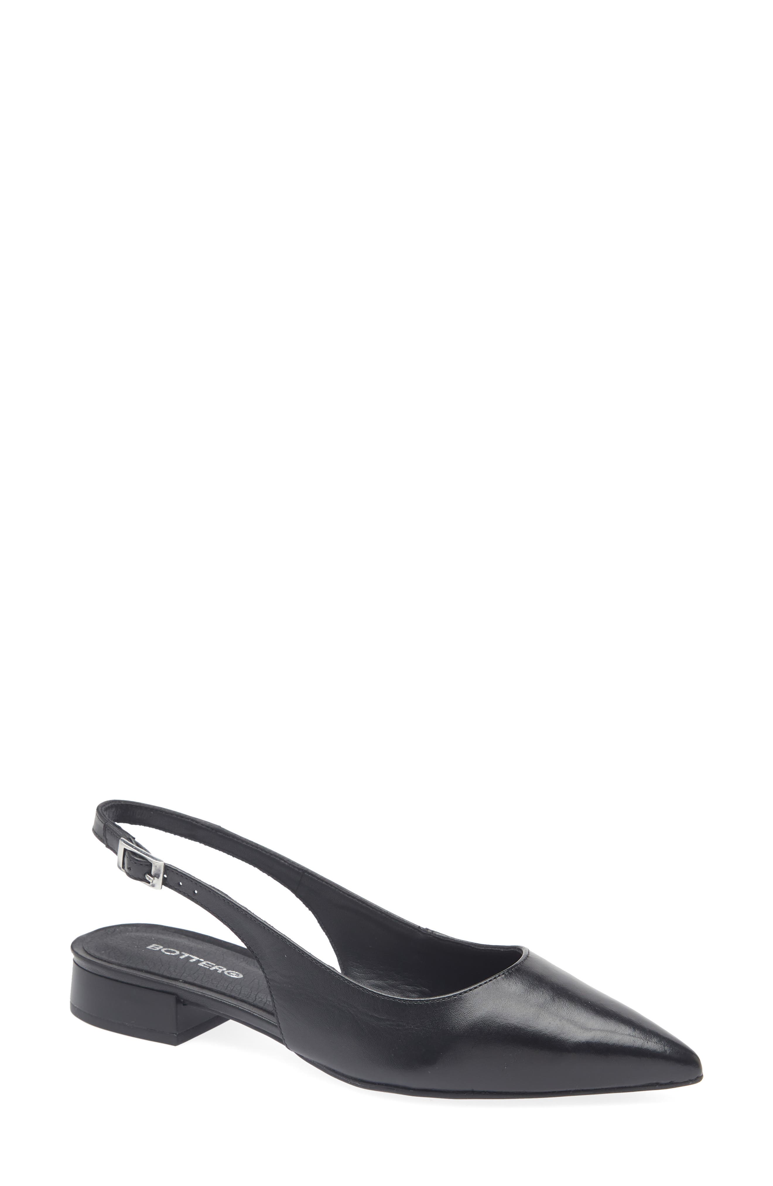Bottero Alessandra Slingback Pointed Toe Flat, Main, color, Preto