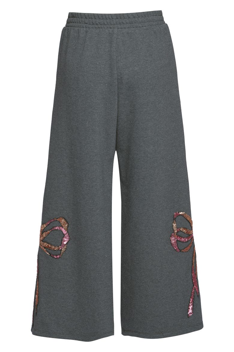 Kids' Sequin Bow Wide Leg Knit Pants, Alternate, color, CHARCOAL