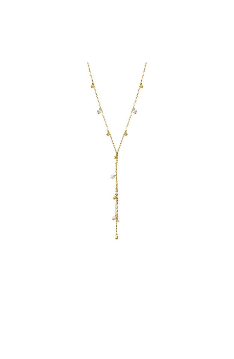 BY ADINA EDEN Dangling Solid Ball X Pearl Lariat Necklace, Main, color,