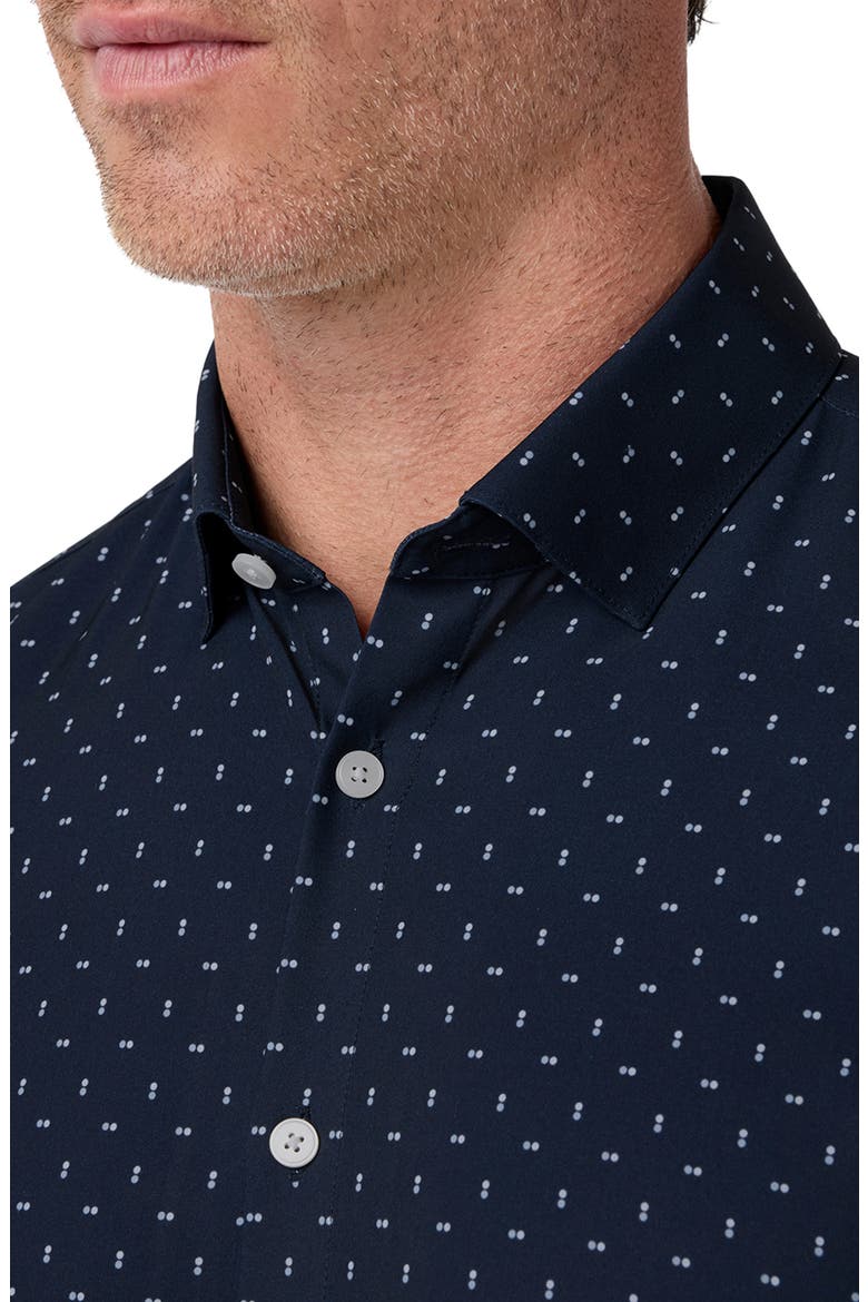 Halyard Trim Fit Short Sleeve Performance Button-Up Shirt, Alternate, color, NAVY DOUBLE DOT