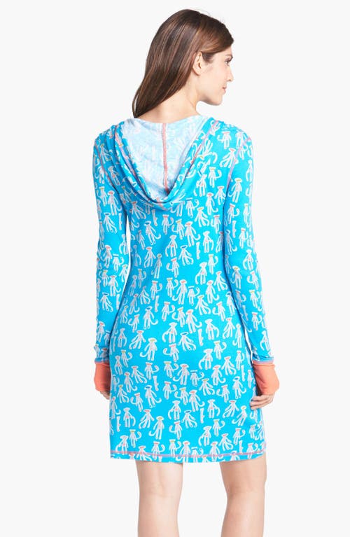Munki Munki Hooded Henley Sleep Shirt In Blue