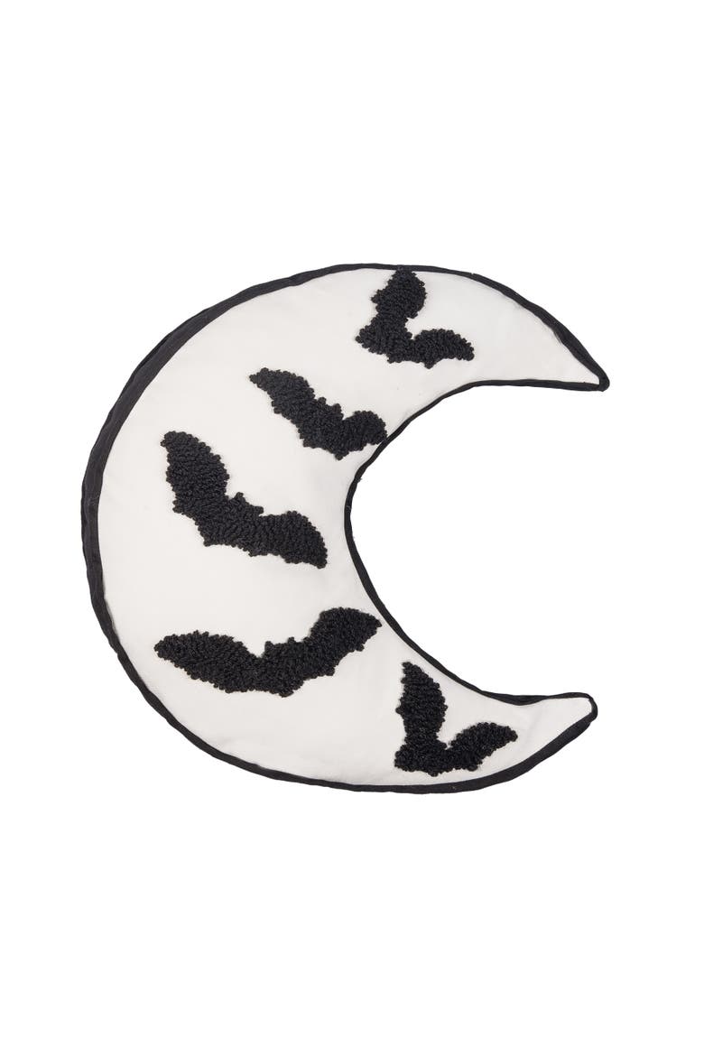 Bats on Moon Shaped Halloween Accent Throw Pillow 18" x 18", Main, color, White