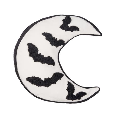 Bats on Moon Shaped Halloween Accent Throw Pillow 18" x 18"