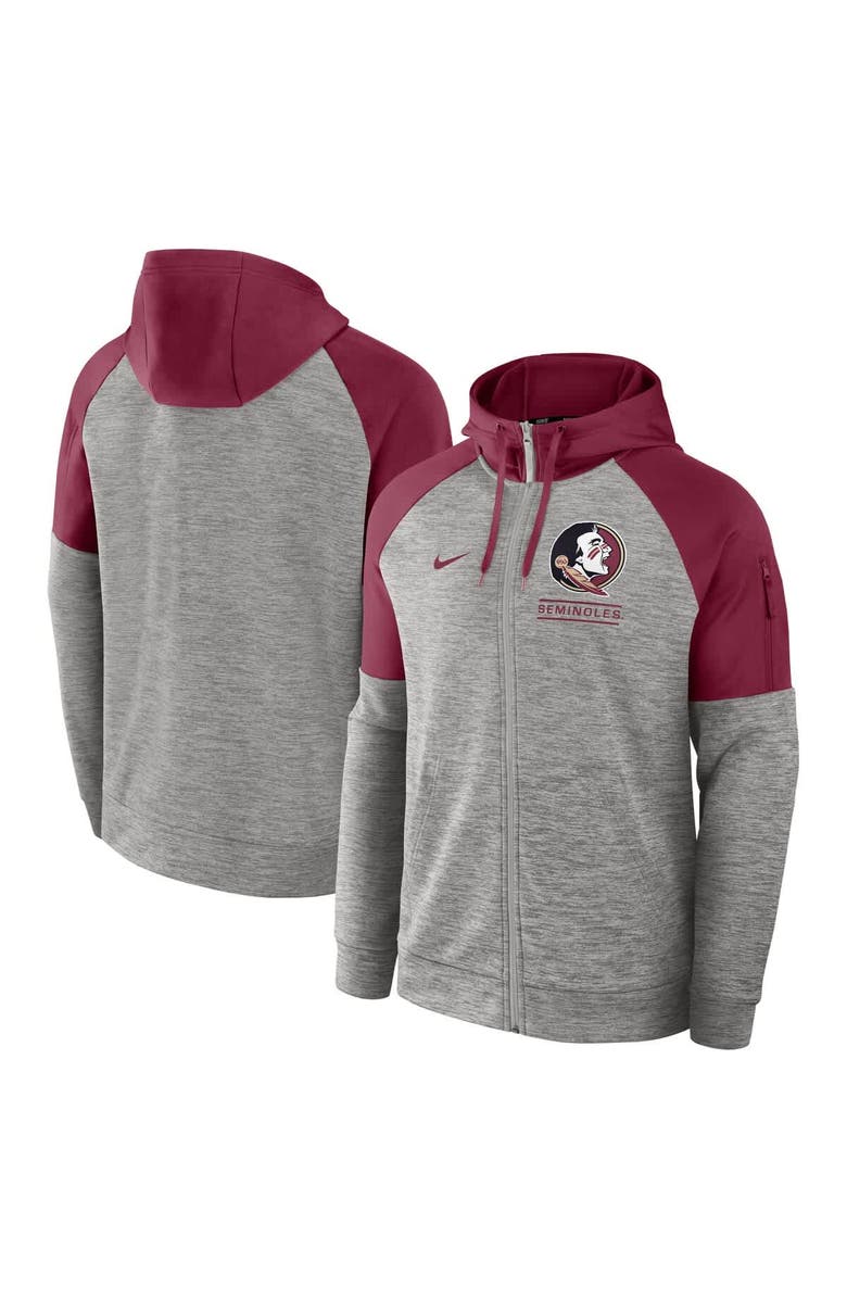 Nike Men's Nike Heather Gray Florida State Seminoles Fitness Raglan Performance Full-Zip Hoodie, Main, color, 