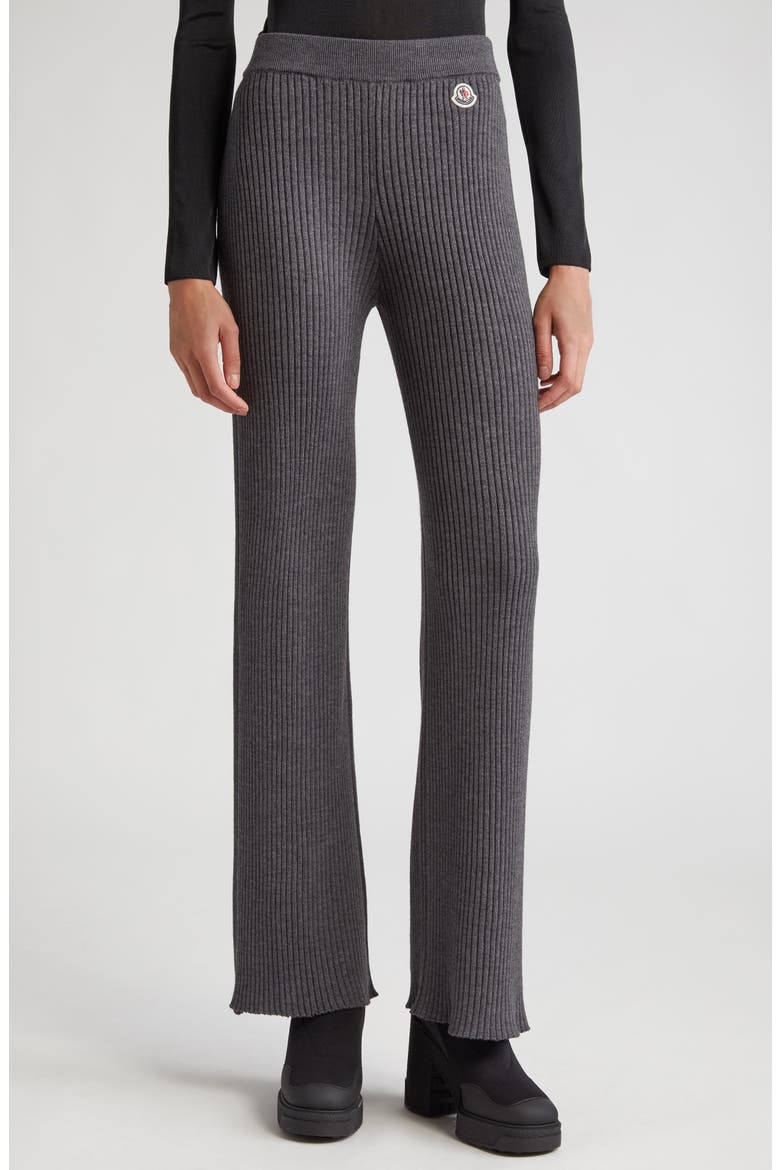 Logo Patch Virgin Wool Blend Rib Sweater Pants, Main, color, DARK GREY