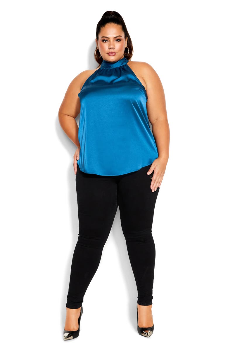 City Chic Shine Sleeveless Satin Top, Alternate, color, Deep Teal
