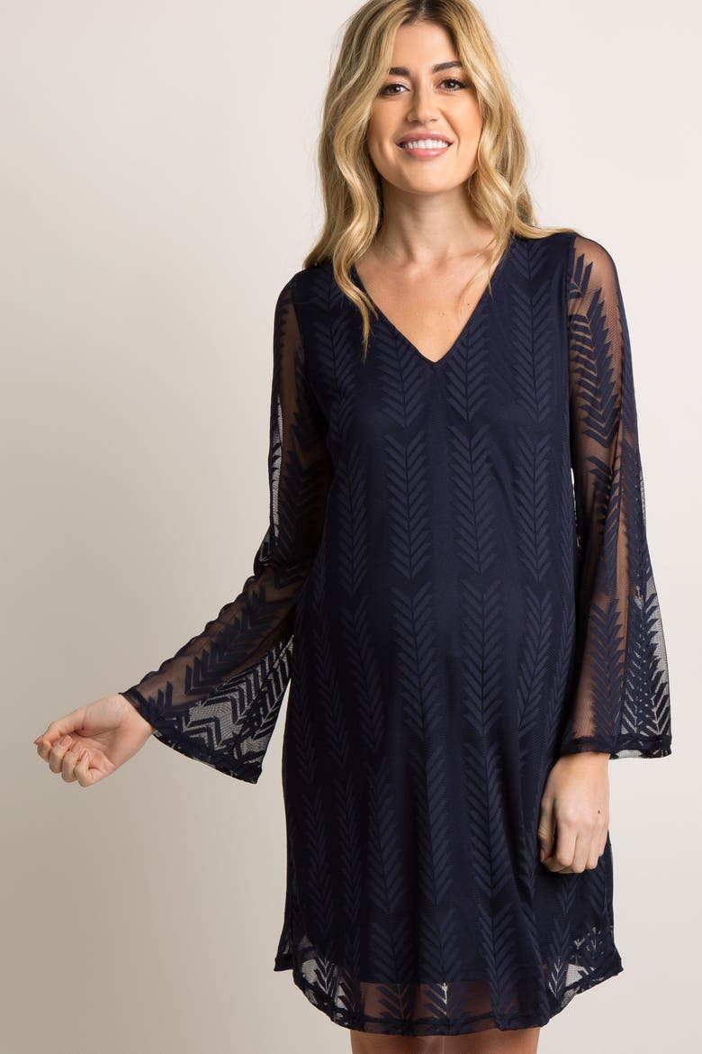 Mesh Overlay Dress, Main, color, Navy Blue