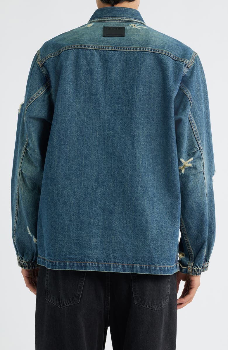 Helmut Lang DIstressed Uniform Denim Snap-Up Shirt, Alternate, color, Tinted Vintage - 2Ey