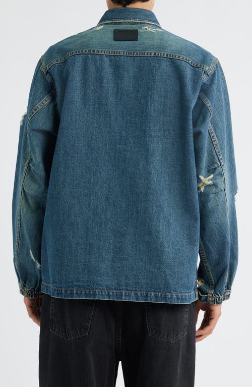 Helmut Lang Distressed Uniform Denim Snap-up Shirt In Blue