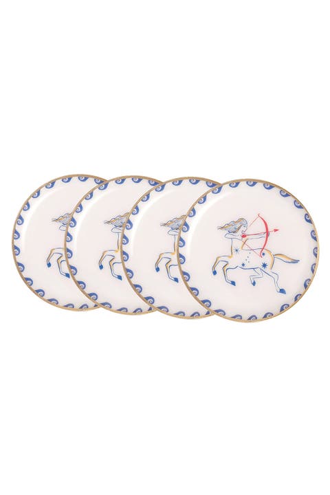 Agra Mythos Archer Patterned Round Metal Decorative Tray Set Of 4