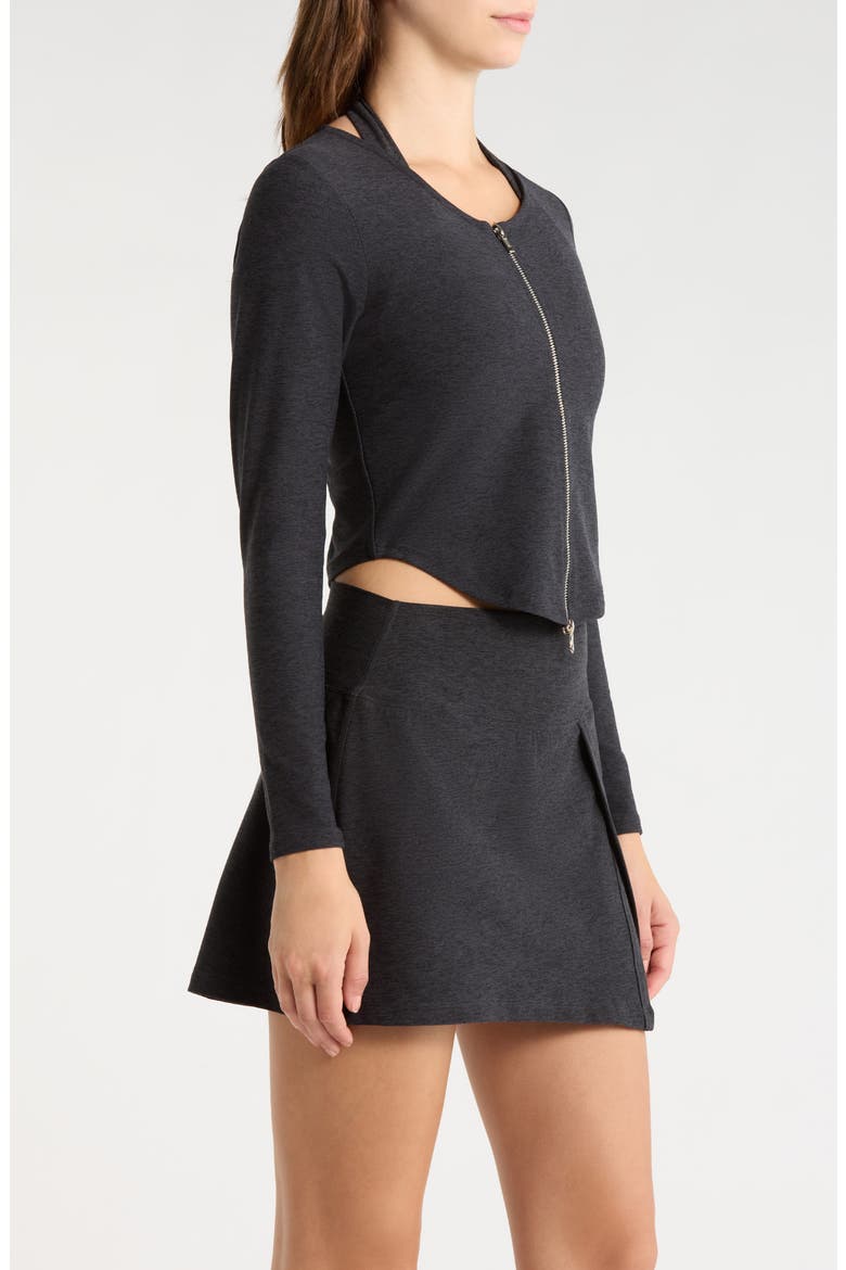 Stretch Zip Up Cardigan, Alternate, color, HEATHER BLACK