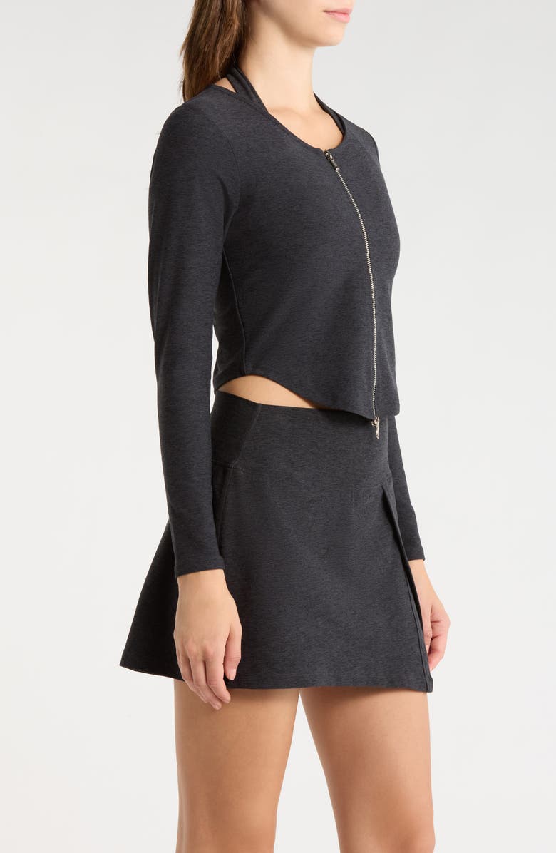 Year of Ours Stretch Zip Up Cardigan, Alternate, color, Heather Black