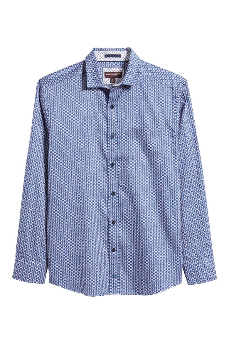 Martini Print Cotton Button-Up Shirt, Alternate, color, PINK/NAVY