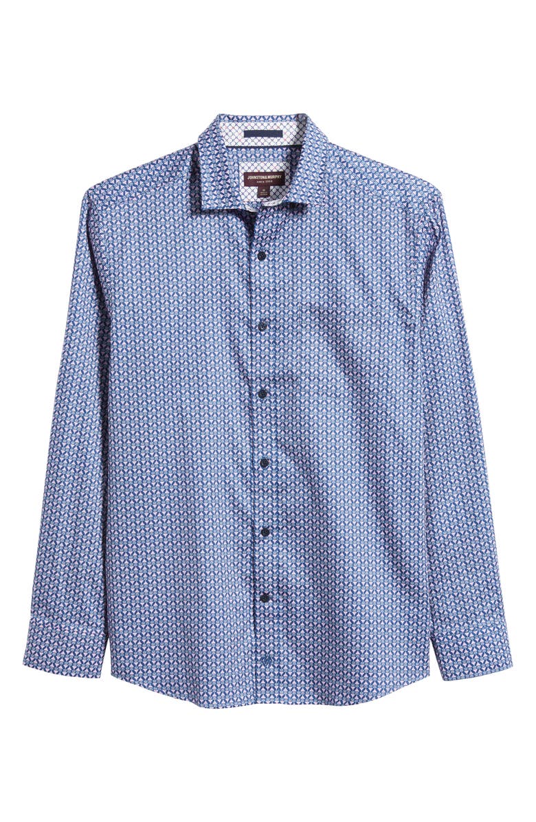 Johnston & Murphy Martini Print Cotton Button-Up Shirt, Alternate, color, Pink/Navy
