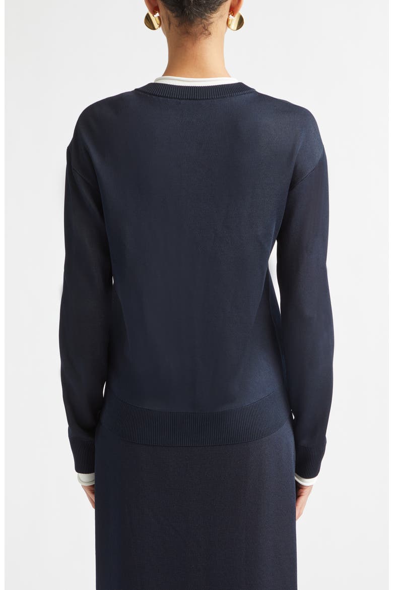 Double Layer Silk Cardigan, Alternate, color, 4073 MIDNIGHT BLUE/ CHALK
