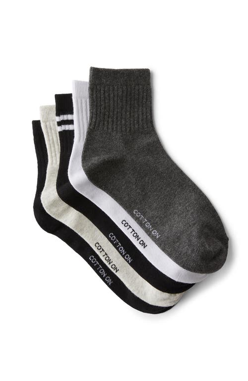 Cotton On 5pk Quarter Crew Sock In Black