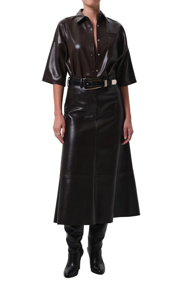 Frances Cape Crop Faux Leather Shirt, Alternate, color, CHOCOLATE