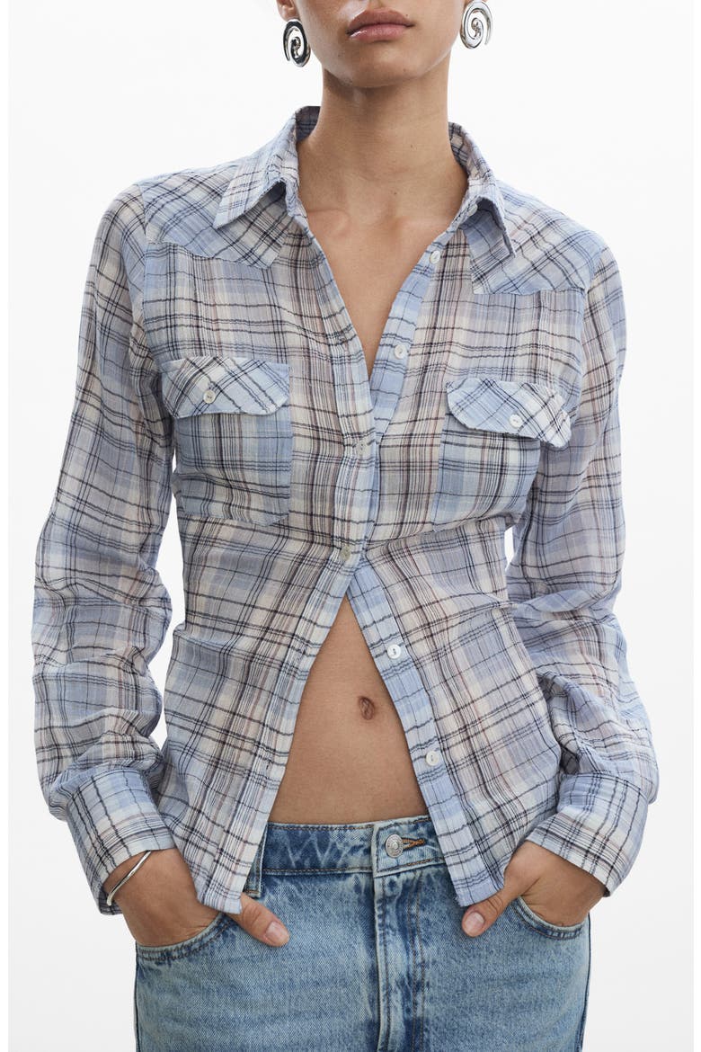 Plaid Gauzy Button-Up Shirt, Main, color, BLUE