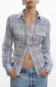 MANGO Plaid Gauzy Button-Up Shirt