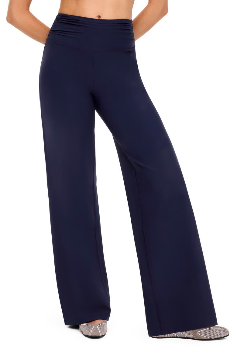 Ruched High Waist Wide Leg Pants, Main, color, TIMELESS NAVY