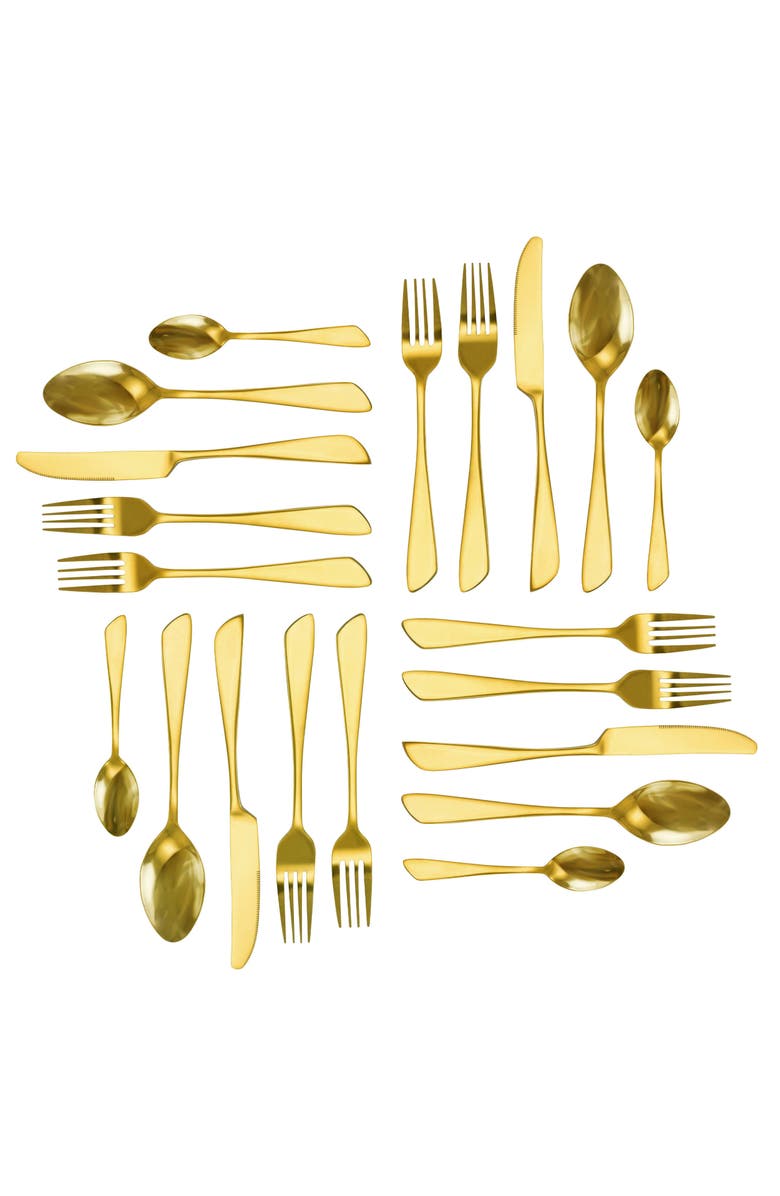 Megachef Gibbous 20 Piece Flatware Utensil Set, Stainless Steel Silverware Metal Service for 4, Alternate, color, Gold